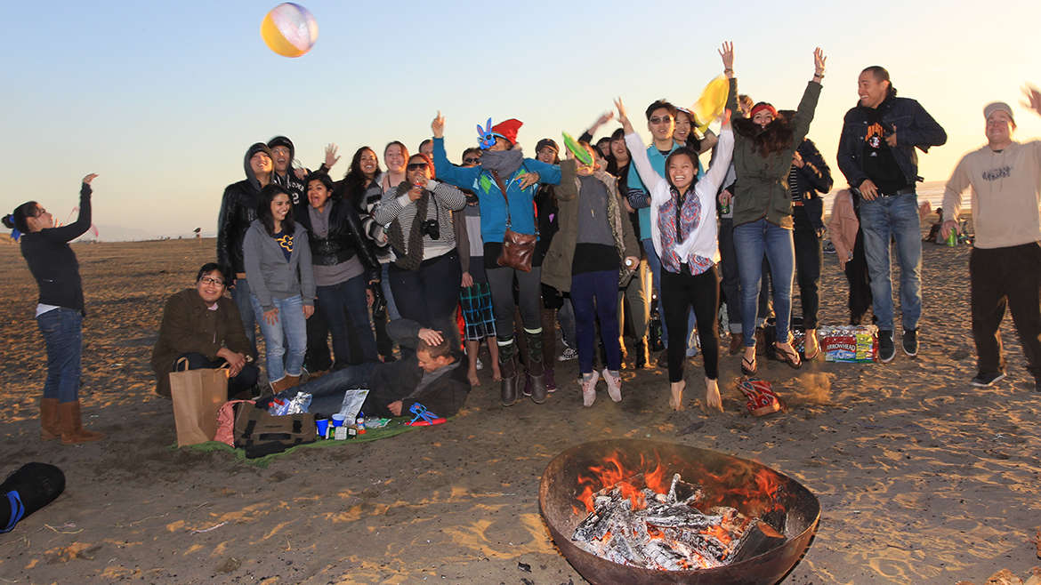 Happy Students by the Bonfire