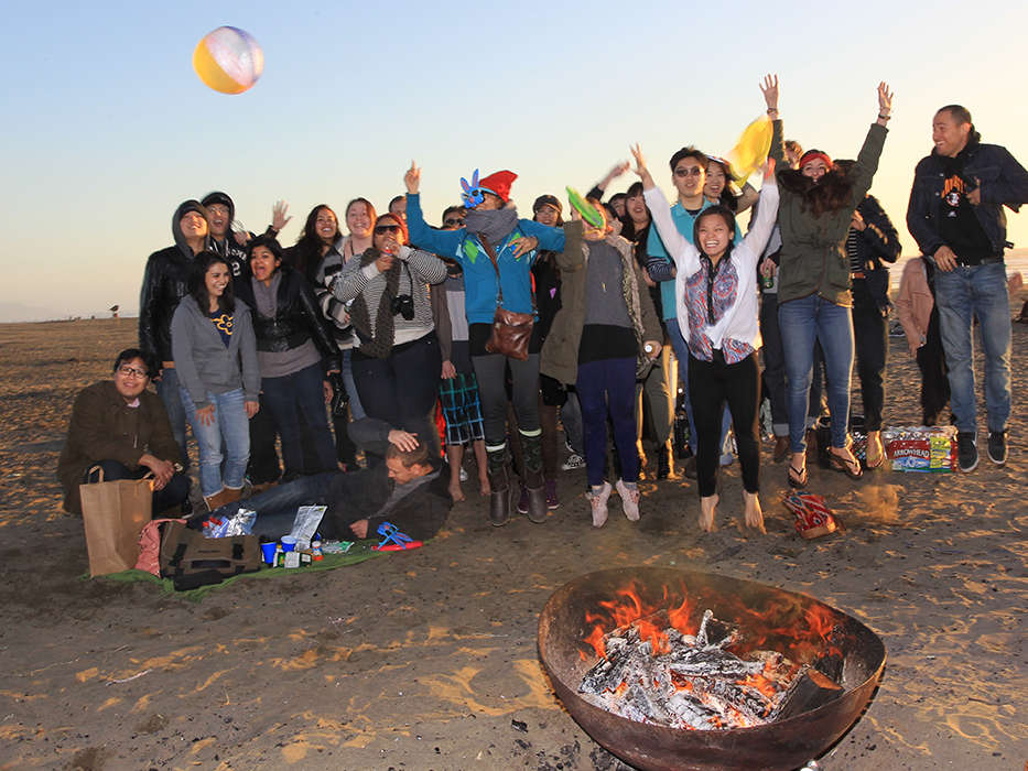 Happy Students by the Bonfire