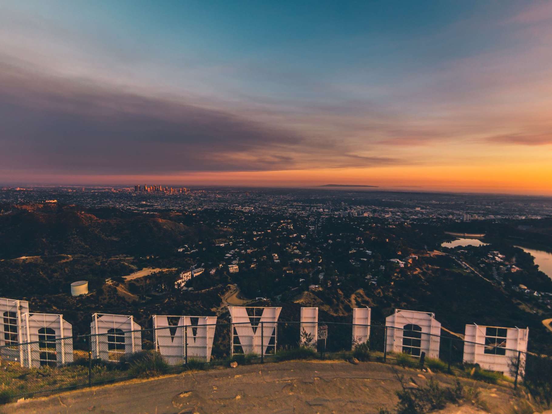 Hollywood sign at sunset