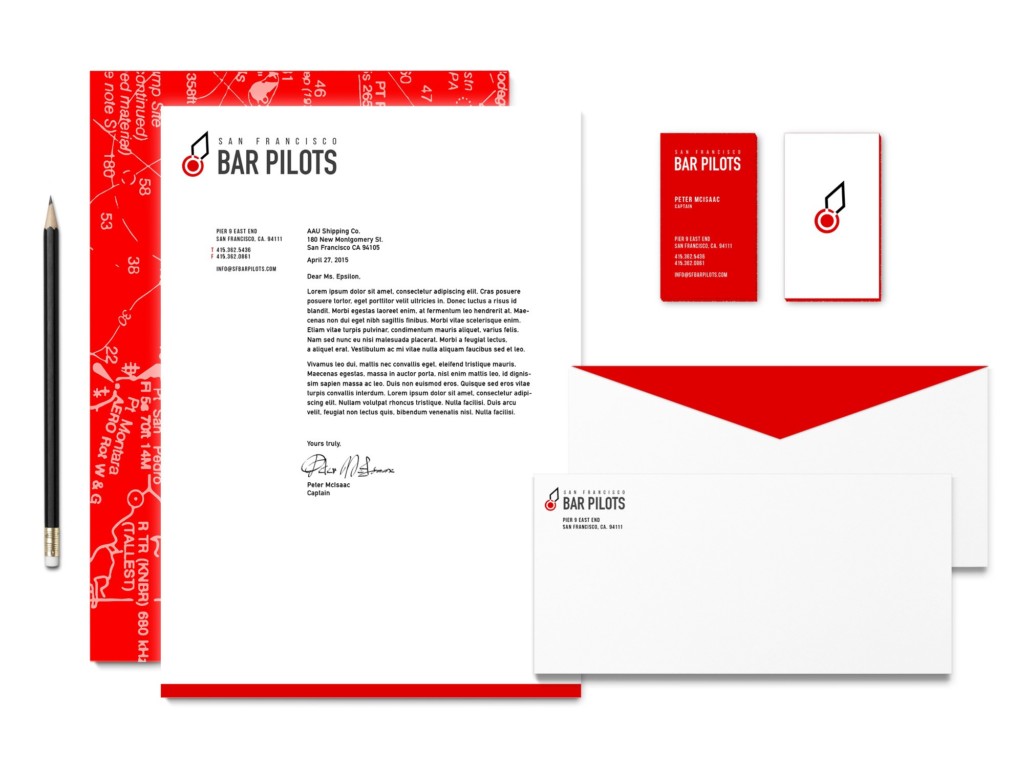 A mock-up of San Francisco Bar Pilots stationery