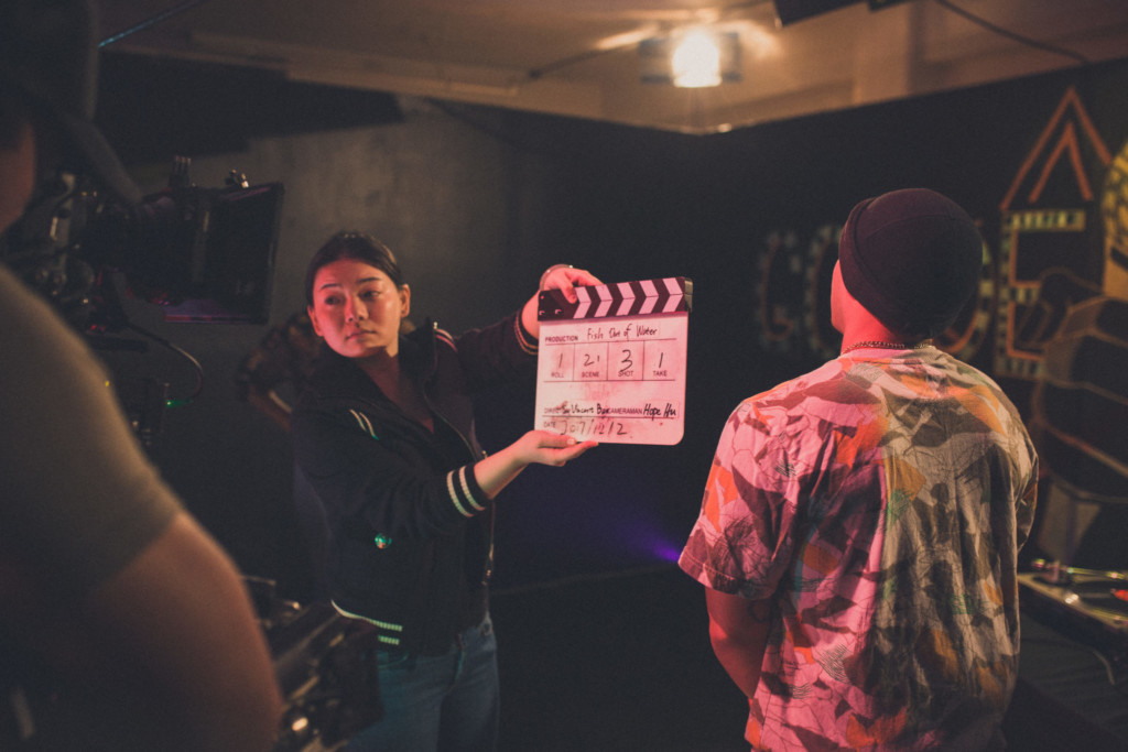production crew as clapper