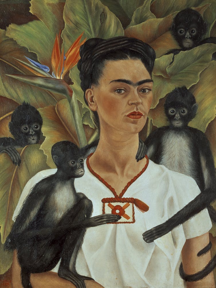 pets in art-kahlo self-portrait with monkeys 1943-saatchiart