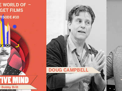 Creative Mind Podcast Logo, next to photos of Doug Campbell and Chris Moore talking