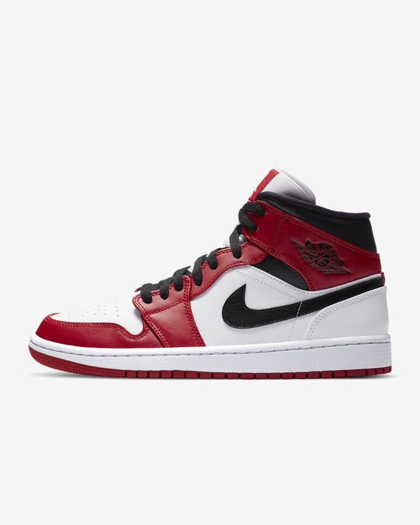 Red and White Nike Air Jordan 1 sneaker