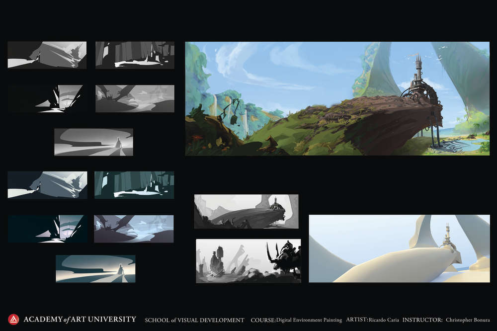 Keyframing a digital animation of a fantasy landscape called Pollution Castle by Ricardo Caria