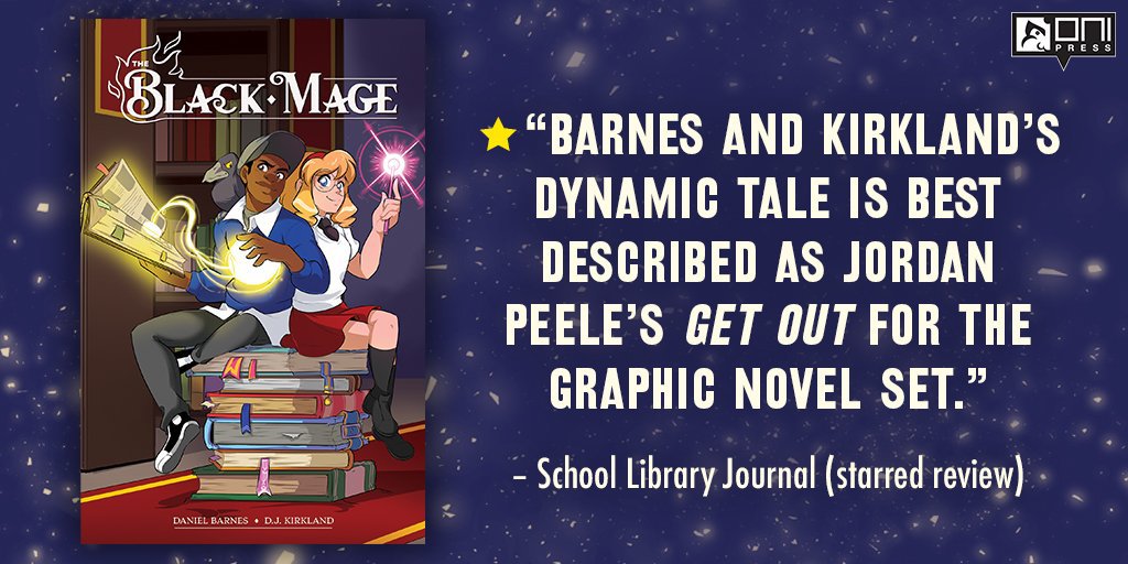 Cover of Black Mage by Daniel Barned, next to a positive review from School Library Journal